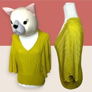🍋 ANTHROPOLOGIE KNITTED & KNOTTED ESTI PULLOVER TOP NEON LIME SMALL AS IS
